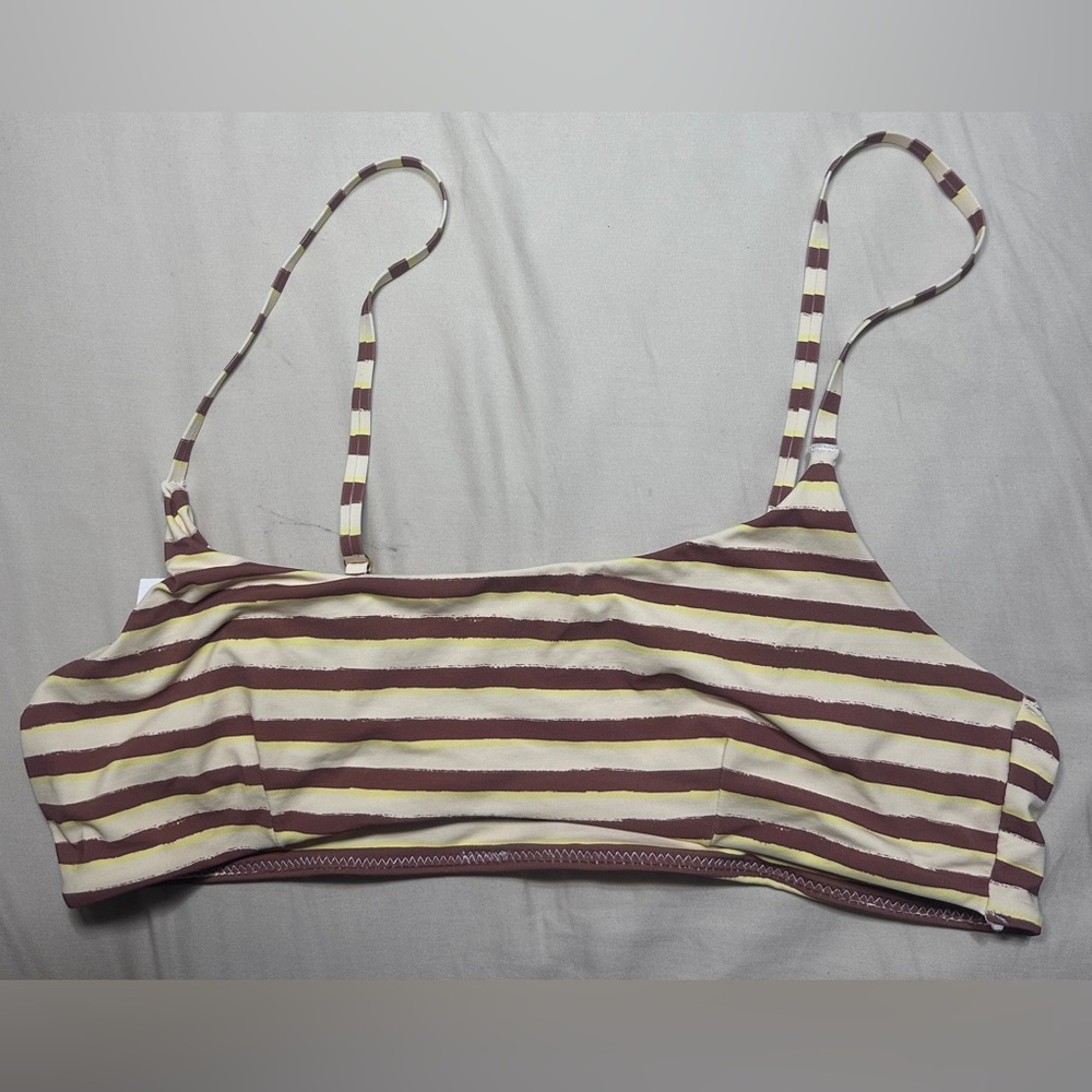Urban Outfitters Brown and Yellow Striped Bikini Top
